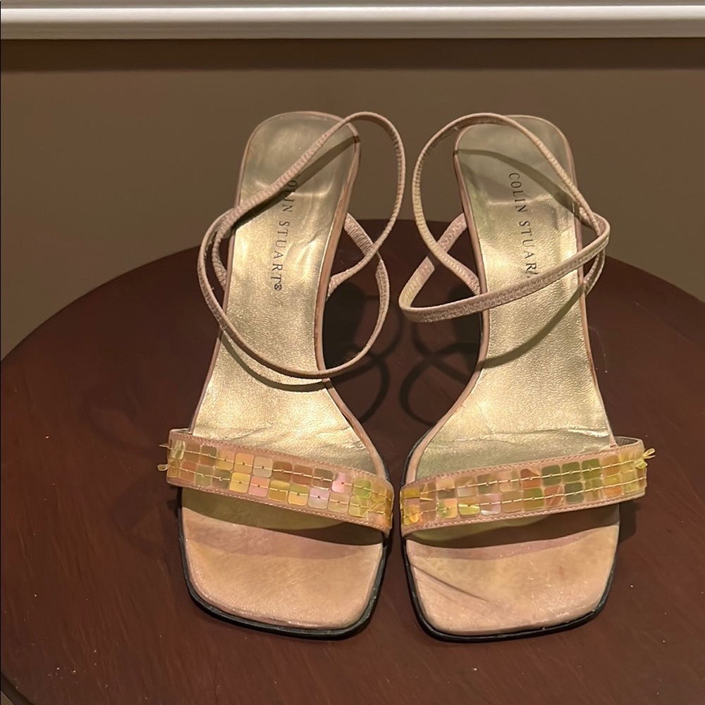 Colin Stuart Gold Heeled Sandals with Elegant Straps